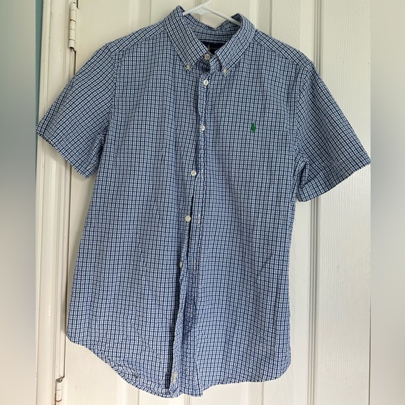 Ralph Lauren Blue Label Other - Ralph Lauren Shirt Boys XL Blue Gingham Seersucker Short Sleeve Pony Logo